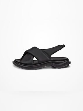 ECCO Women's Black Leather Super Puff Cross-Strap Slingback Sandal